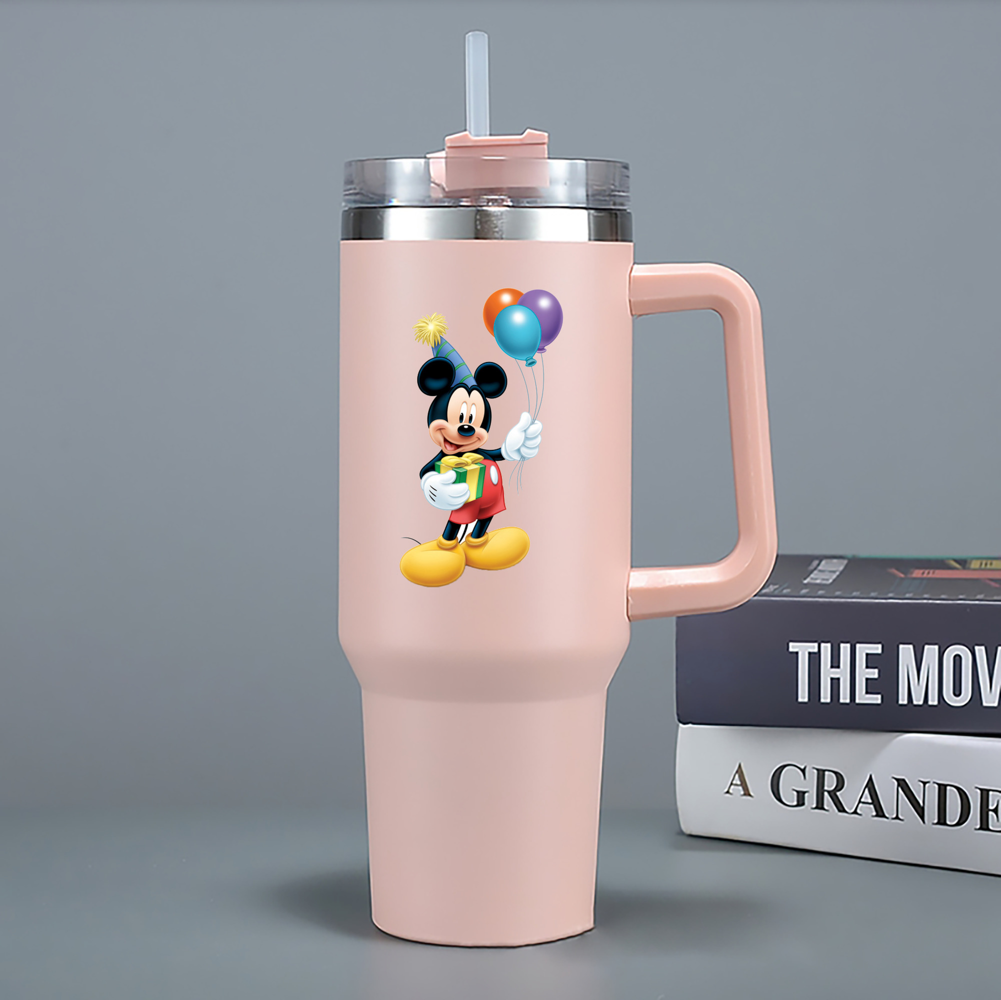 （画像用） ミッキーマウス Mickey Mouse 1200mL車用タンブラー - クリスタルステッカー（プラスチックストロー付き）